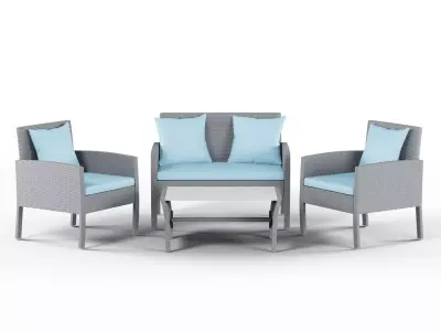 Havenside Home Stillwater Gray 4-piece Rattan Seating 3D model