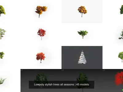 Lowpoly stylish trees all seasons 3D Model Pack