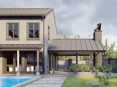 Corona - C4D scene files - Modern Farmhouse Exterior 3D model 3D model