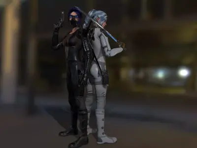 Ninja Female Rigged Low-poly 3D model