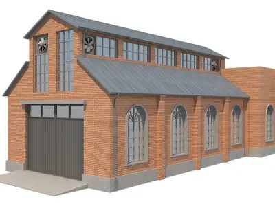 Warehouse 1 brick building Low-poly 3D model