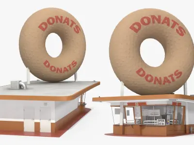  Giant Donut Sign Bakery Building 