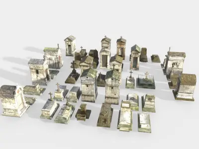 Cemetery with tombs and gravestones 3D model