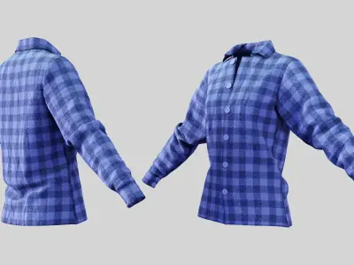 Female Shirt 01 Light Blue  Fannel Checkered Low-poly 3D model