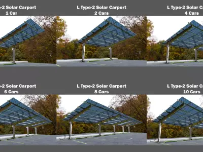 Lowpoly Solar-Powered Parking Lot - All Types - Steel Structure Low-poly 3D model