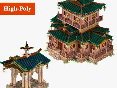 Japanese style house  Japanese Pagoda   high-poly 3D Model Pack