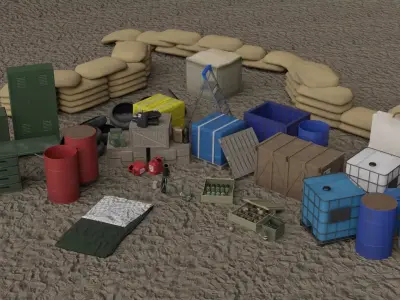 Military items Low-poly 3D model