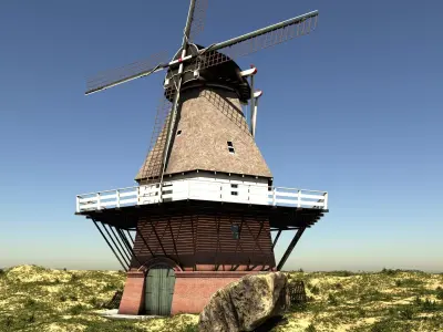 Windmill - Smock mill Low-poly 3D model