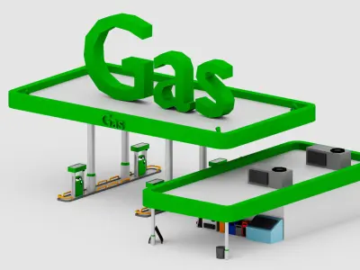 Lowpoly Gas Station Low-poly 3D model