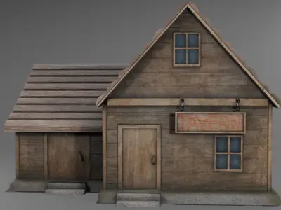 Old Wooden Tavern Low-poly 3D model