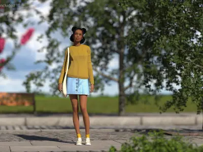 Street Style Light Skin Black Teenage Girl Rigged for Cinema 4D 3D model