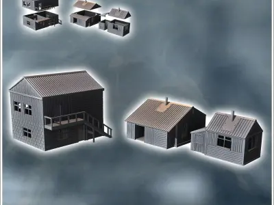 Set of three modern tin roof houses with external staircase 11 - 3D print model