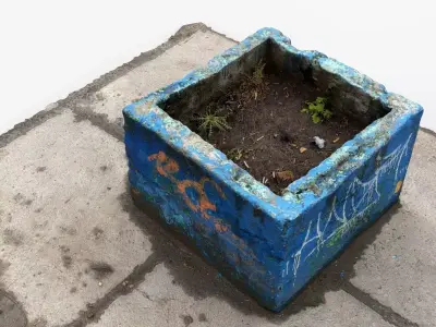 Photorealistic 3D scan of concrete abandoned empty planter Low-poly 3D model