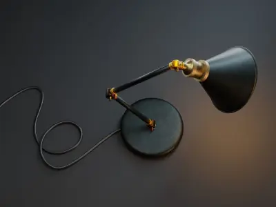 Vintage Desk Lamp - Black and Gold - Metal Low-poly 3D model