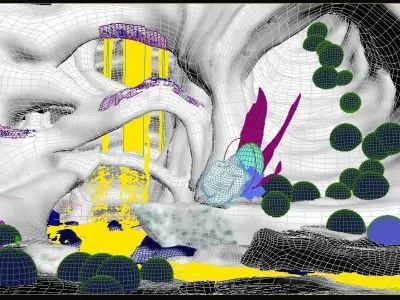 Magic night cave  waterfall energy flower and shells 3D model