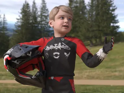  Youth Offroad Racing Suit with Goggles Black-Red Rigged for Maya 