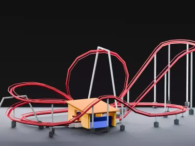 Amusement Park - Roller Coaster Low-poly 3D model