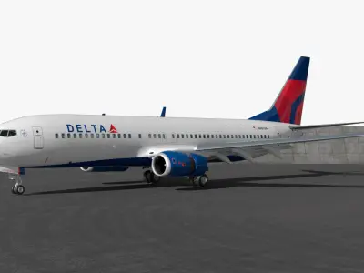  Delta Commercial Plane Ascending From Runway Animated Rigged for Maya 