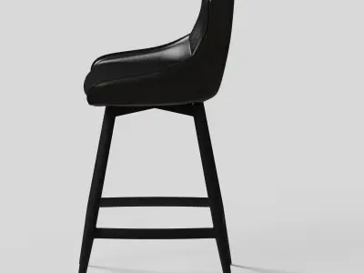 Black Bar Stool high detail leather Swivel Low-poly 3D model