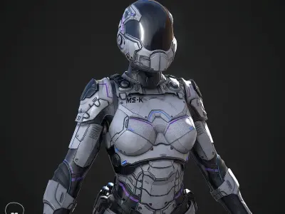 Female Sci-fi Soldier Low-poly 3D model
