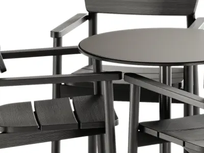 Pevero Chair by Unopiu and Linear Steel Cafe Table by Muuto 3D model