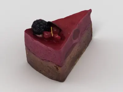 Cake 4 piece of with blackberries on top Low-poly 3D model