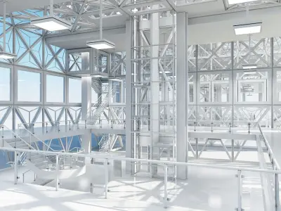 Office Building Tower Exterior And Interior 2 3D model