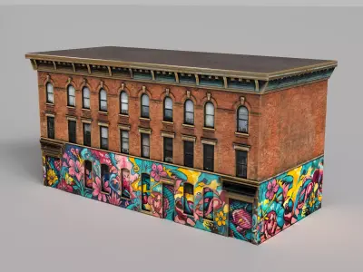 Street wall building Low-poly 3D model Low-poly 3D model