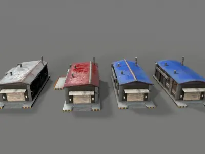 Old brick warehouse factory  Low-poly 3D model