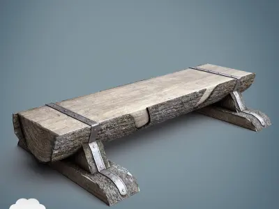 PBR Wooden Log Bench Low-poly 3D model