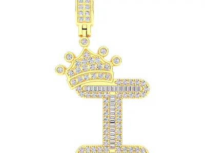 Crown Initial  I  Letter Pendant 3D print model