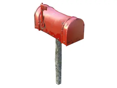 Old red Mailbox Lowpoly Low-poly 3D model