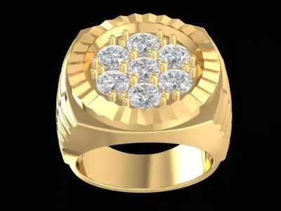 Men Round Signet Ring with Cluster Diamond Setting  2151 3D print model