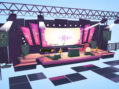 Concert scene festival music instruments lowpoly  Low-poly 3D model