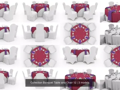 Collection Banquet Table and Chair 12 3D Model Pack