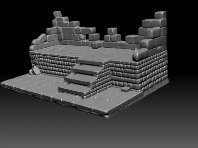 Two-Level Fantasy Ruins with Stairs 3D Printable Terrain Model 3D print model