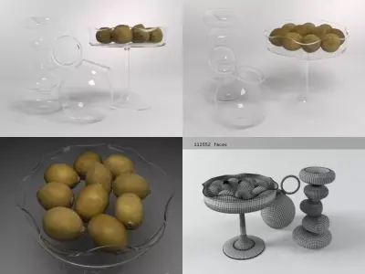 Kitchen Set olives in glass bowl 3D model