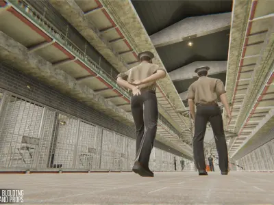 Prison - big building characters and props Low-poly 3D model