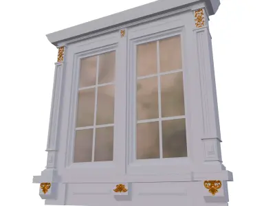 Classic Architectural Window with Ornate Gold Details 3D model
