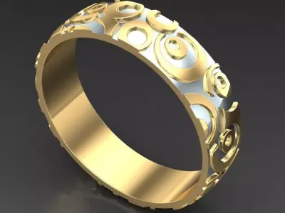 Light Gold Diamond Men Ring 2MR090 3D model