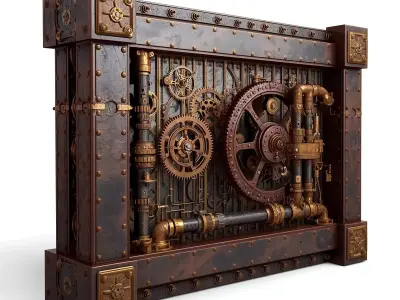 Steampunk Industrial Wall Barrier 3D Model Low-poly 3D model