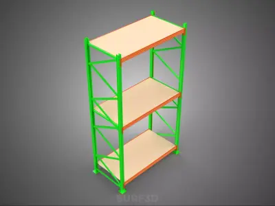 FRAME RACK SHELF WOOD STEEL WAREHOUSE METAL SHELVES STORAGE TRAY 3D model