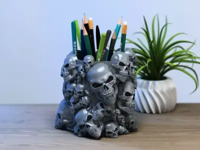 Skull robot pen holder Cyborg pen holder Perfect Gamer Gift 3D print model