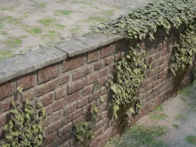 Red brick wall with ivy 3D model