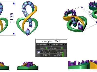 Heart Love Valentine Light wt Pendant Earrings Set 3dm stl obj 3D print model