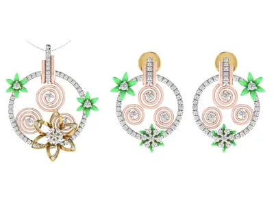 Women Pendant Earring Sets 3dm STL OBJ FBX Renders Details 3D print model