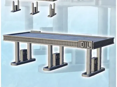 Gas station with three pumps 10 3D print model