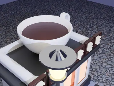 COFFEE SHOP EXTERIOR  Low-poly 3D model