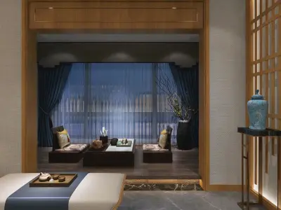 living room with dining room 3D model02 3D model