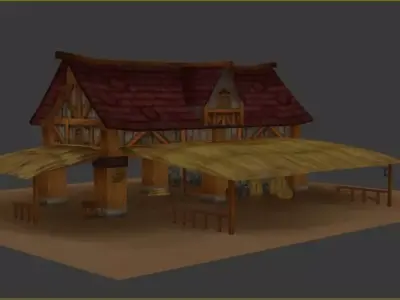 house wooden with roof Low-poly 3D model